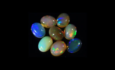 Opals, Vivid Multi-Color Flashes – 9.6 Carats, 8 Cabochons