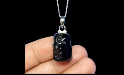 Tektite Meteorite Pendant with Silver Chain in 925 Sterling Silver