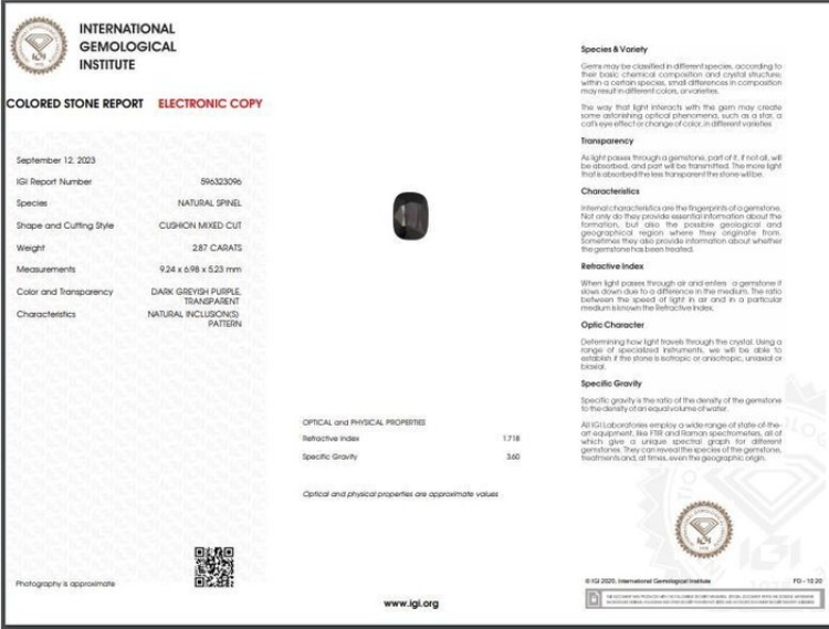 Spinel, Grayish Purple Cushion Cut Gem – 2.87 Carats (Certified) - Image 10