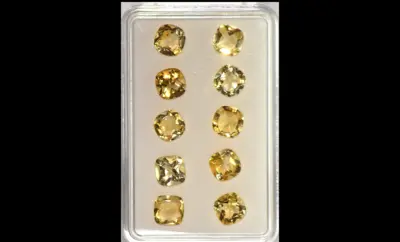 Citrine, Sparkling Yellow Cushion Box – 10 Pieces, 13 Carats