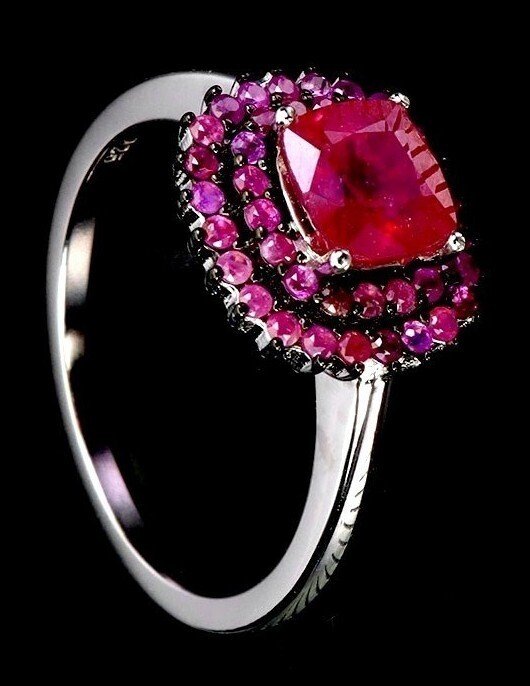 Ruby Ring 925 Silver with Red & Pink Rubies – Size 58, 12x12 mm - Image 2