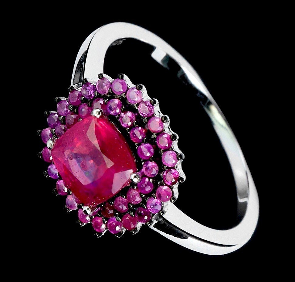 Ruby Ring 925 Silver with Red & Pink Rubies – Size 58, 12x12 mm - Image 3