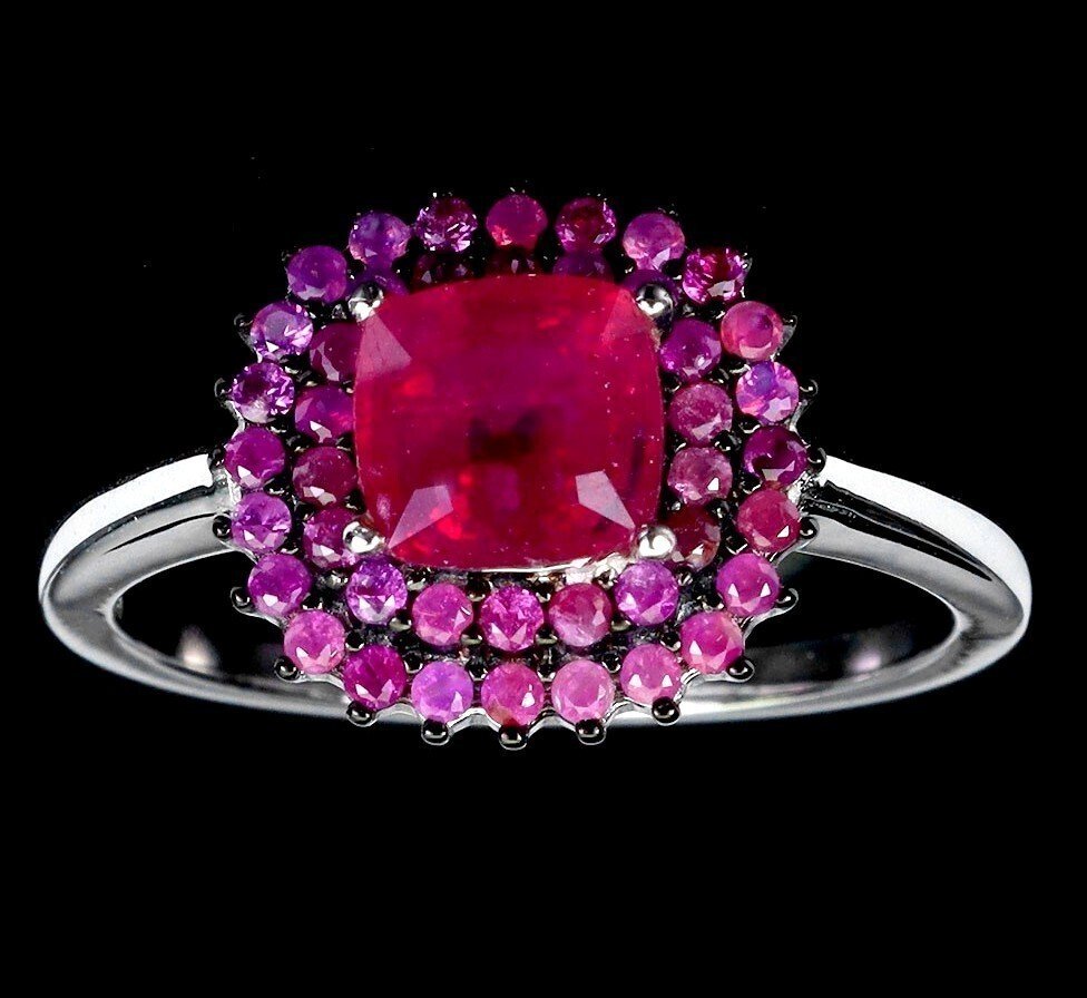 Ruby Ring 925 Silver with Red & Pink Rubies – Size 58, 12x12 mm - Image 4