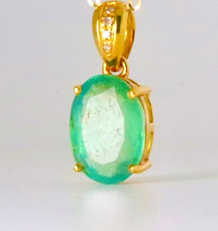 Emerald Pendant, Diamond 14kt Yellow Gold – 12×7×4mm, 0.65g - Image 5