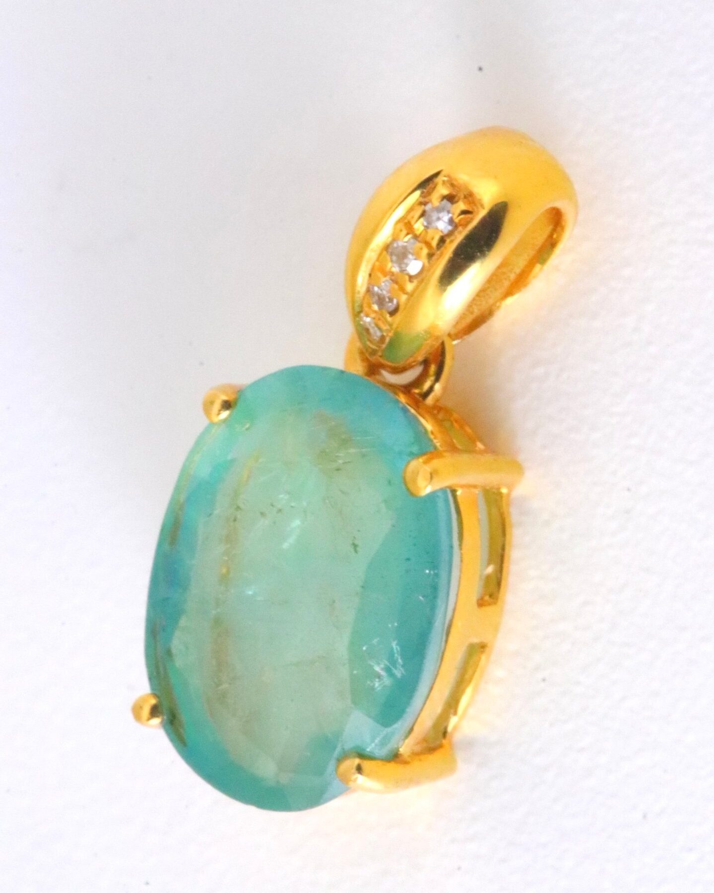 Emerald Pendant, Diamond 14kt Yellow Gold – 12×7×4mm, 0.65g - Image 2