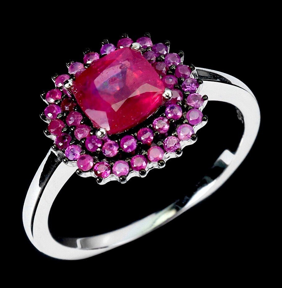 Ruby Ring 925 Silver with Red & Pink Rubies – Size 58, 12x12 mm - Image 6