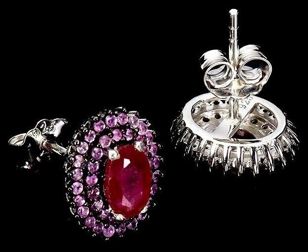 Ruby Earrings with Pink Sapphires 925 Silver – 11x9mm - Image 2