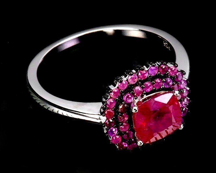 Ruby Ring 925 Silver with Red & Pink Rubies – Size 58, 12x12 mm - Image 5