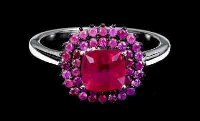 Ruby Ring 925 Silver with Red & Pink Rubies – Size 58, 12x12 mm