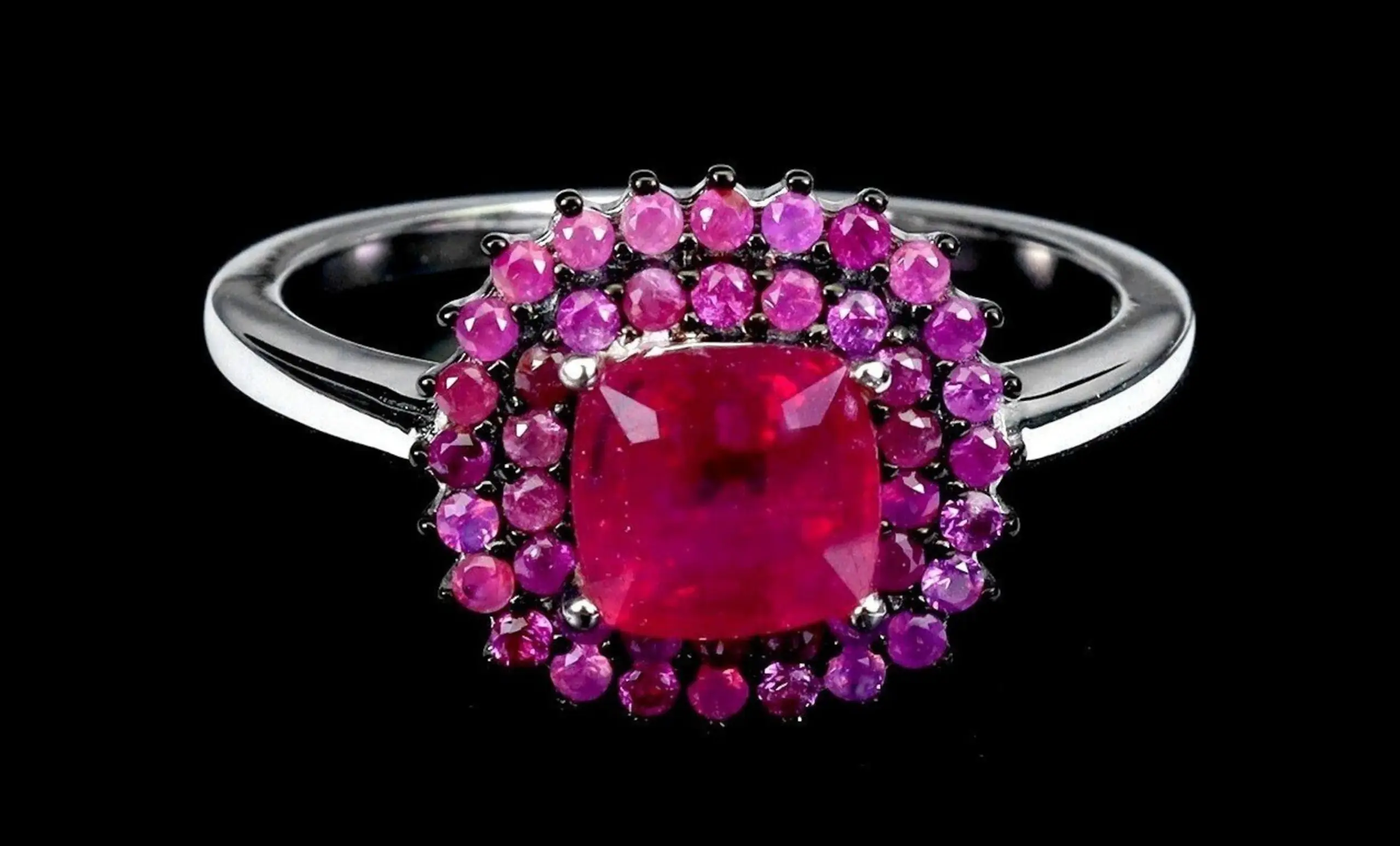 Ruby Ring 925 Silver with Red & Pink Rubies – Size 58, 12x12 mm