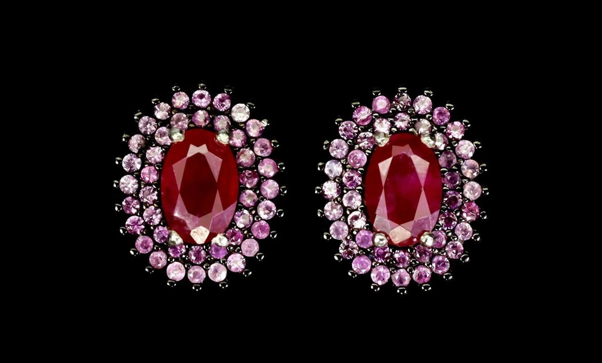 Ruby Earrings with Pink Sapphires 925 Silver – 11x9mm