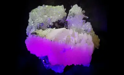 Calcite with Crystals and Galena, Vibrant UV-Fluorescent