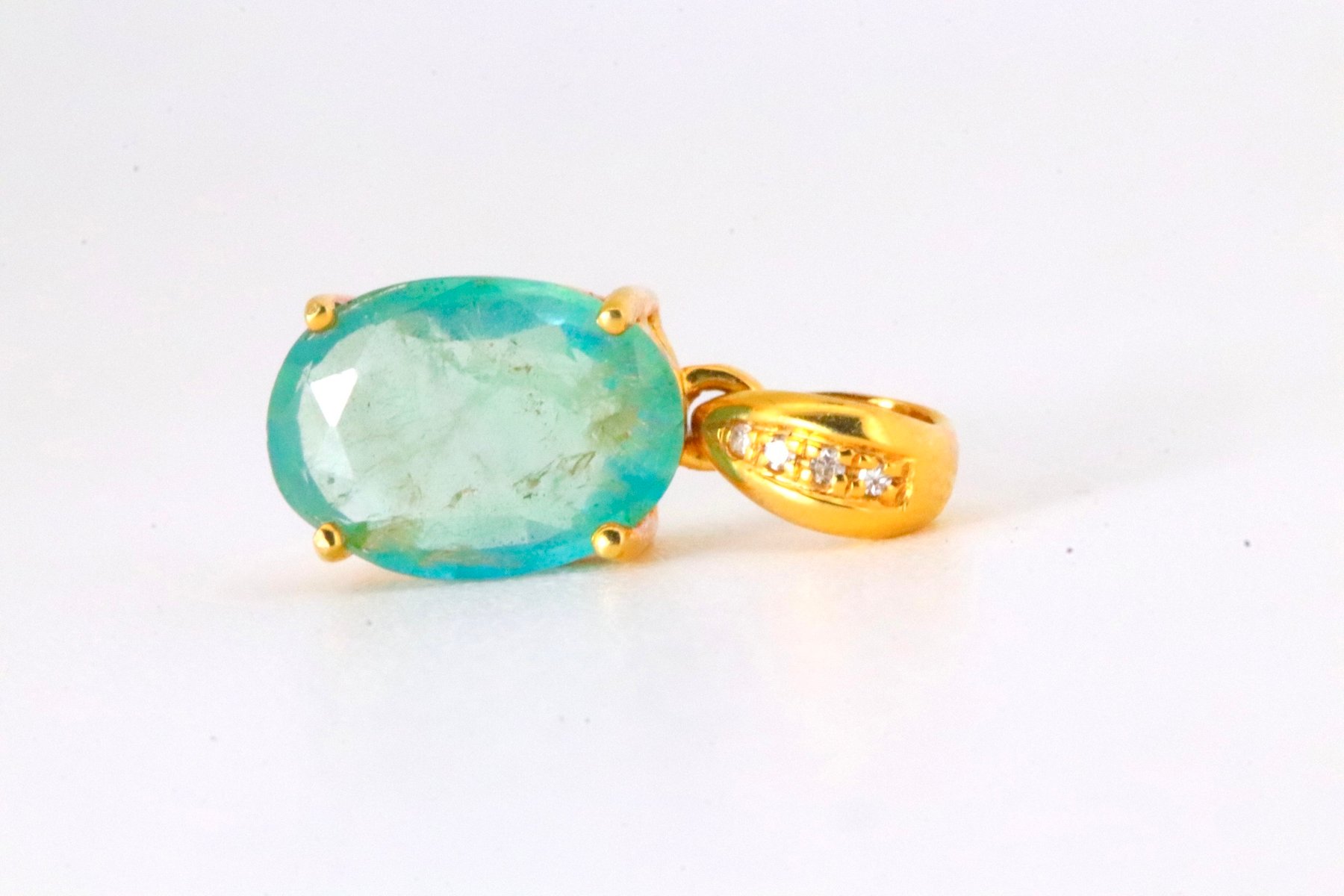 Emerald Pendant, Diamond 14kt Yellow Gold – 12×7×4mm, 0.65g - Image 3