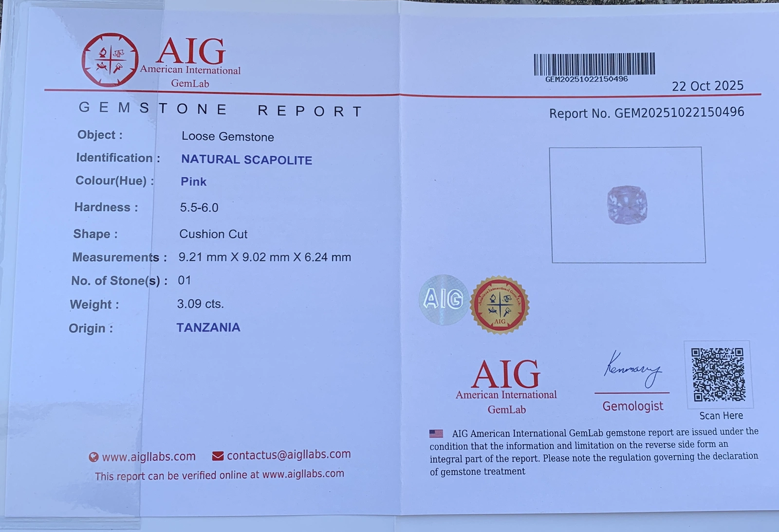 Scapolite, Soft Blush Pink Cushion Cut Gemstone – 3.09 Carats - Image 4