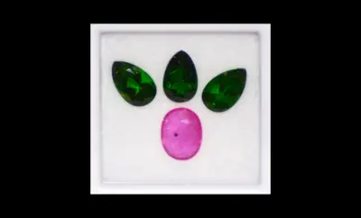 Ruby & Chrome Diopside Gemstone Set – 4 pcs, 4.3 Carats