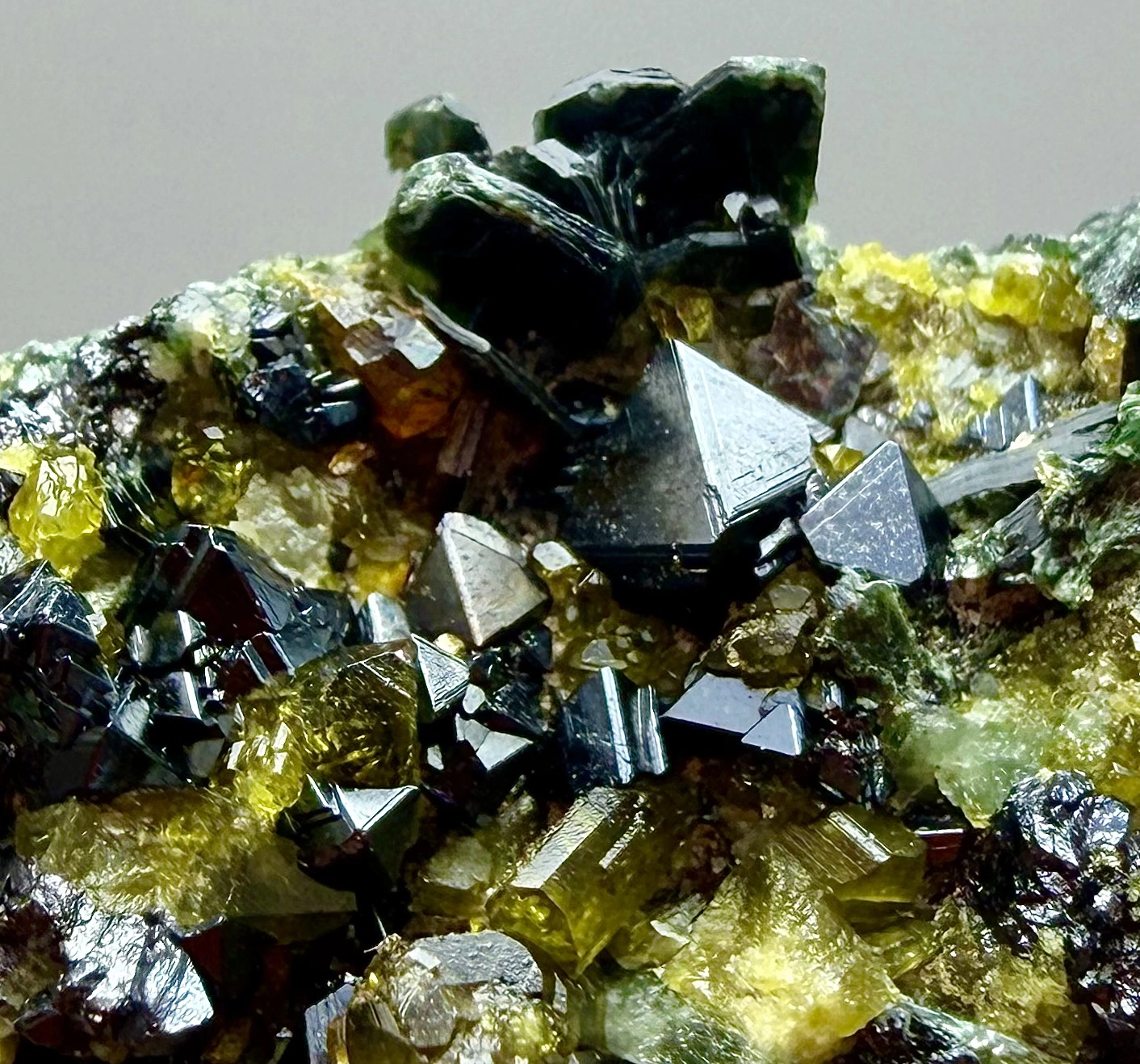 Magnetite Crystals on Vesuvianite & Diopside Matrix - Image 3