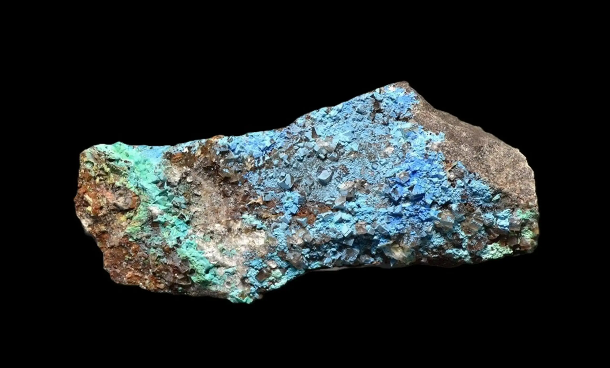 Cyanotrichite Crystal, Sky-Blue Tufts on Matrix – 12 × 4.5 × 3 cm