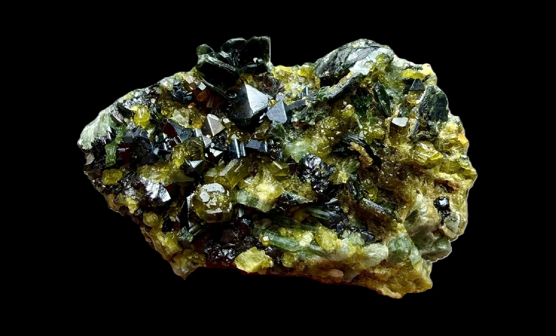 Magnetite Crystals on Vesuvianite & Diopside Matrix