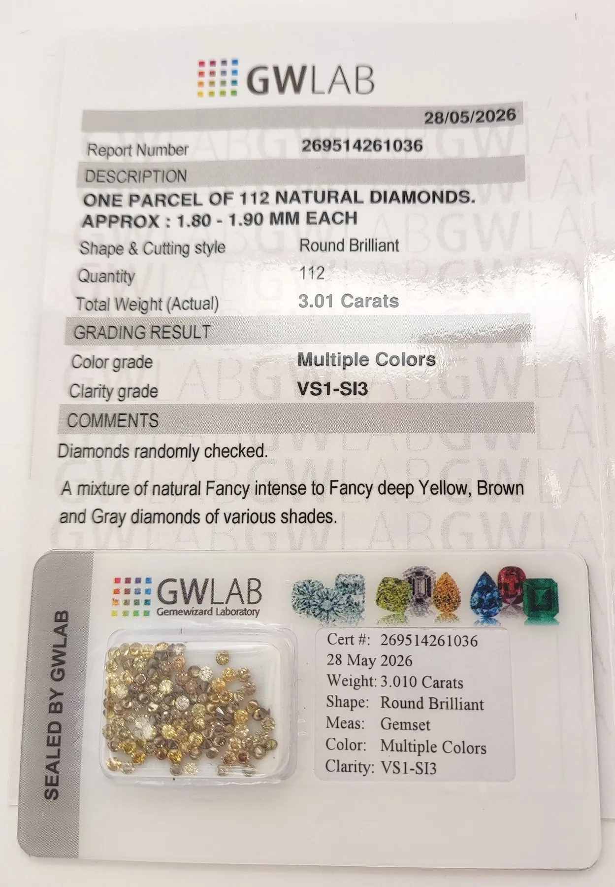 Diamonds, Fancy Mixed Colors Round Cut, Natural – 3.01 Carats - Image 6
