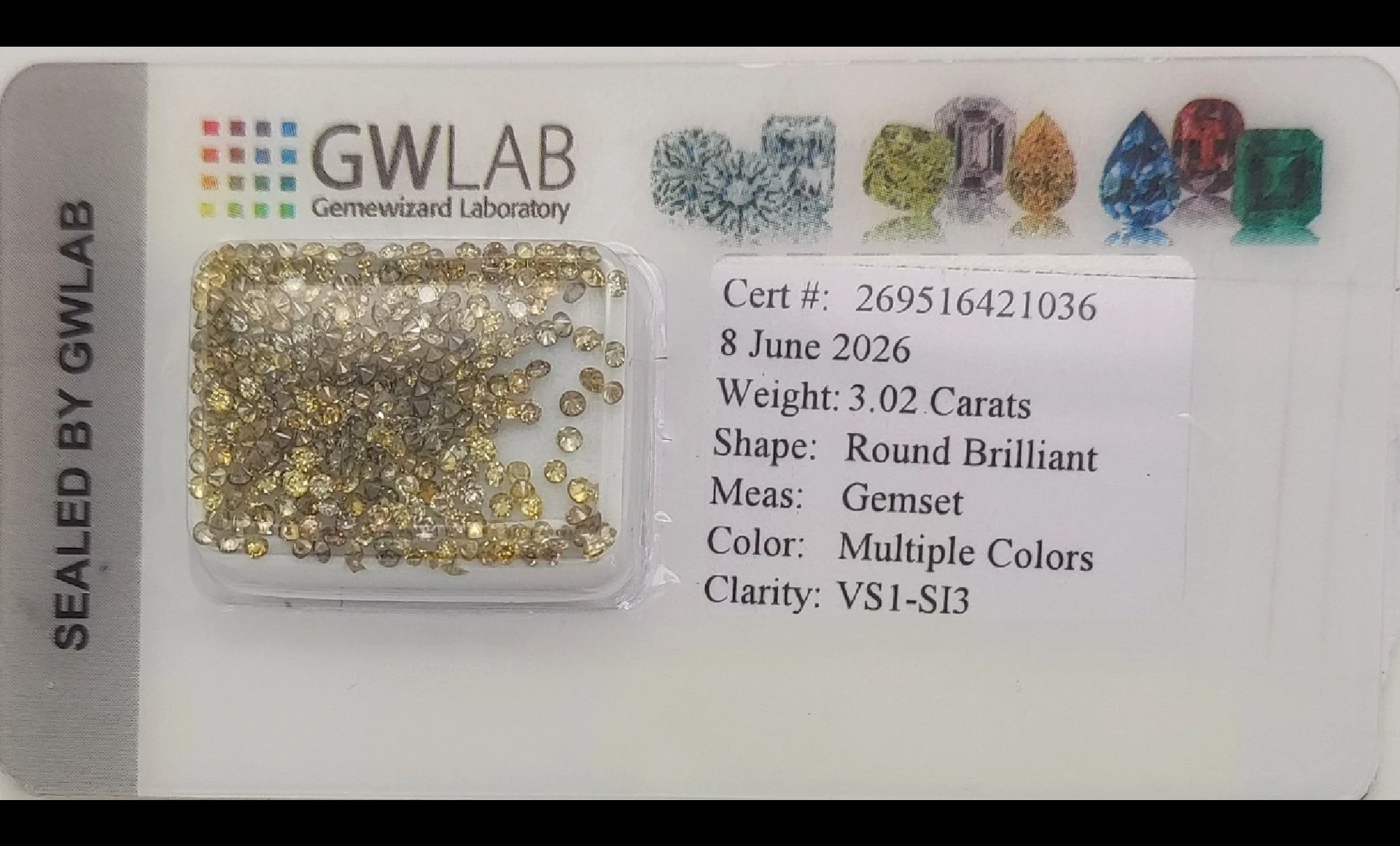 Diamonds, Fancy Mixed Colors Round Cut, Natural – 3.02 Carats