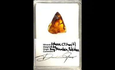 Sphene Crystal (Titanite), Amber-Golden Reflective Surface